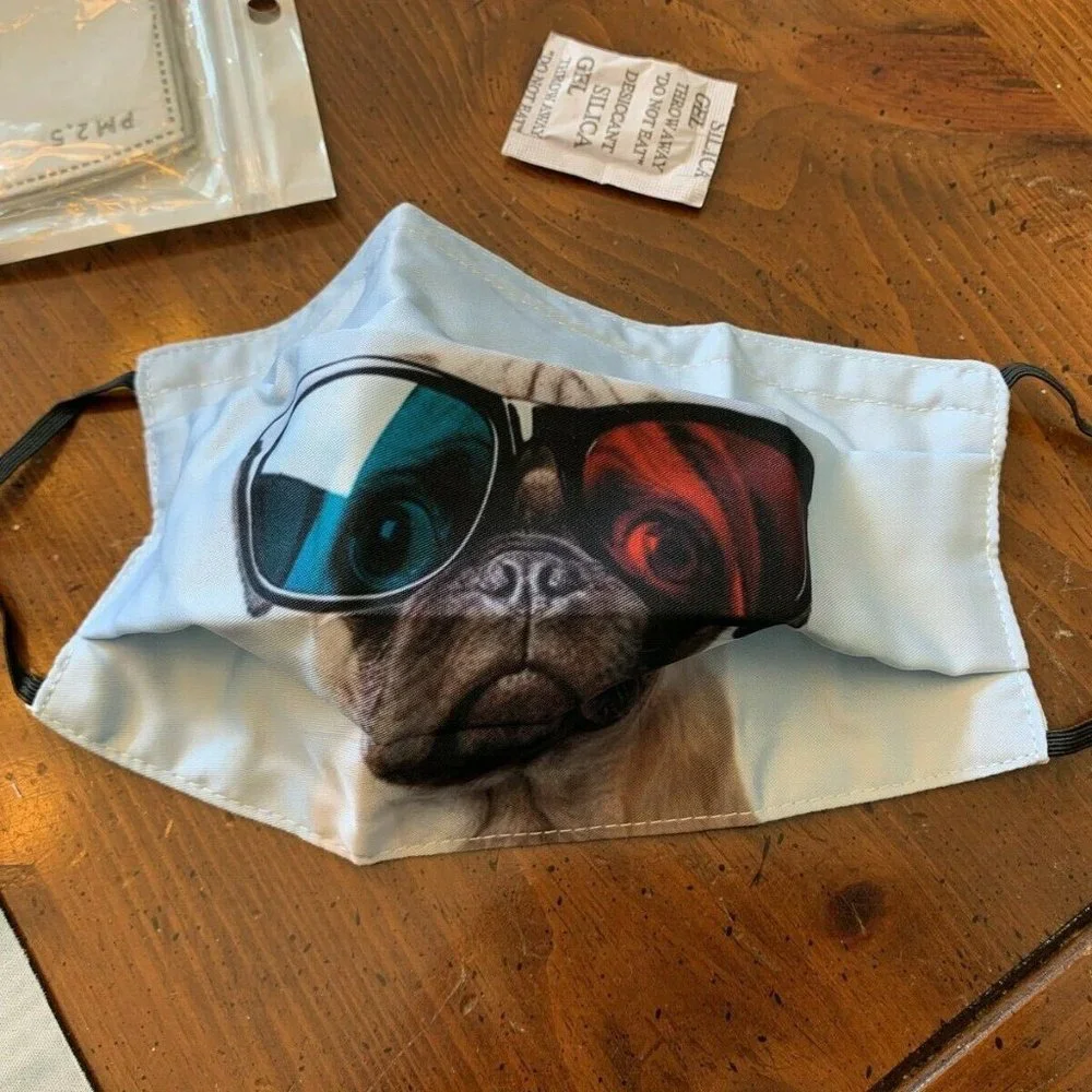 PUG Dog NEW Face Mask w/Filter Pocket & Mousepad Combo Filters Lanyard I…